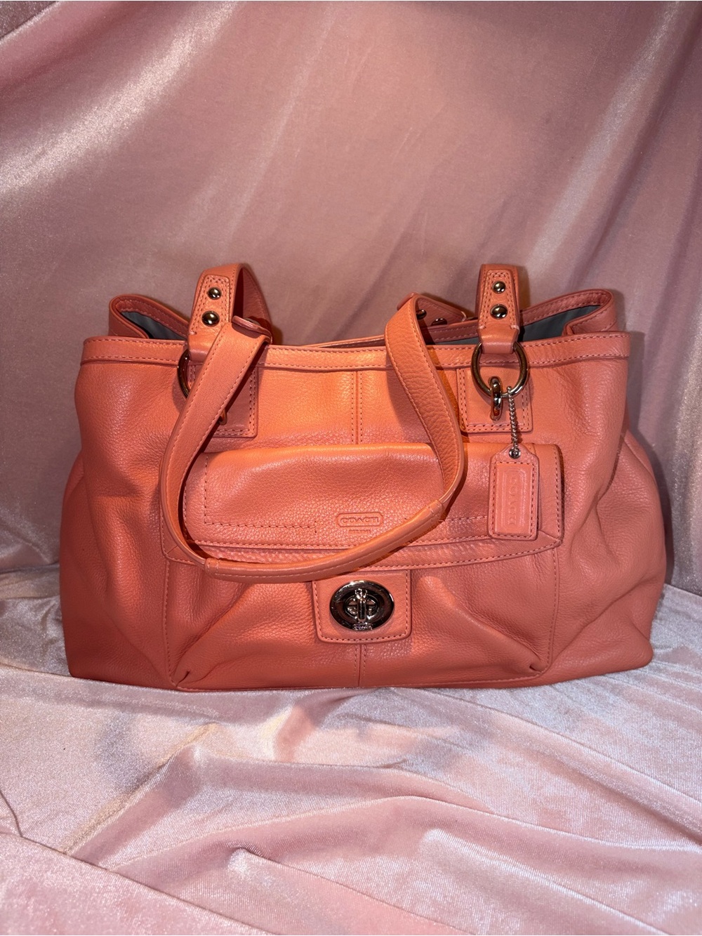Authentic Coach Penelope Pebbled Leather Carryall | Coral | F19044